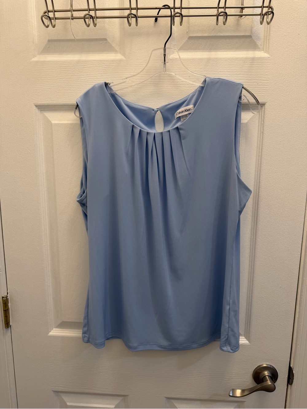 Calvin Klein Light Blue Pleated Sleeveless Blouse